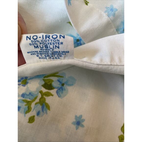 Vintage Grants Home Full Sheet Floral 1 Flat Sheet Blue Cabbage Rose Cottagecore - Picture 4 of 9